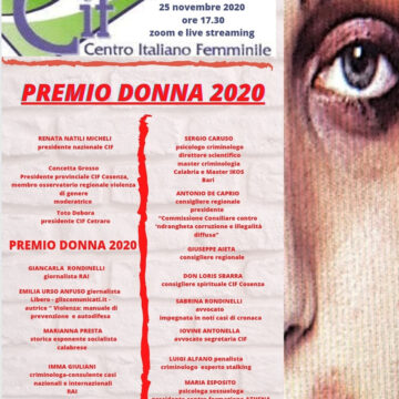 Giornata Internazionale Contro la Violenza sulle donne: il Centro Italiano Femminile organizza un Convegno online e assegna il Premio Donna 2020 al nostro direttore responsabile, Emilia Urso Anfuso