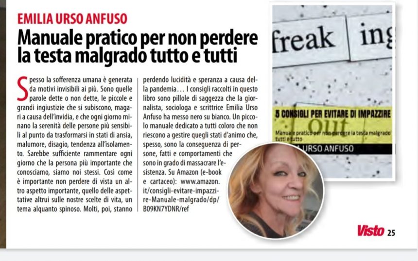 Il nuovo libro di Emilia Urso Anfuso – “5 consigli per evitare di impazzire – Manuale pratico per non perdere la testa malgrado tutto e tutti” – Su Amazon