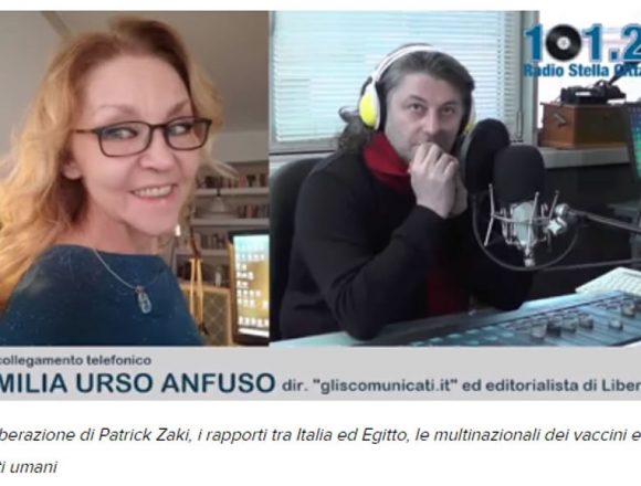 Emilia Urso Anfuso intervistata da Mario Michele Pascale parla  della liberazione di Patrick Zaki, i rapporti tra Italia ed Egitto, le multinazionali dei vaccini e i diritti umani