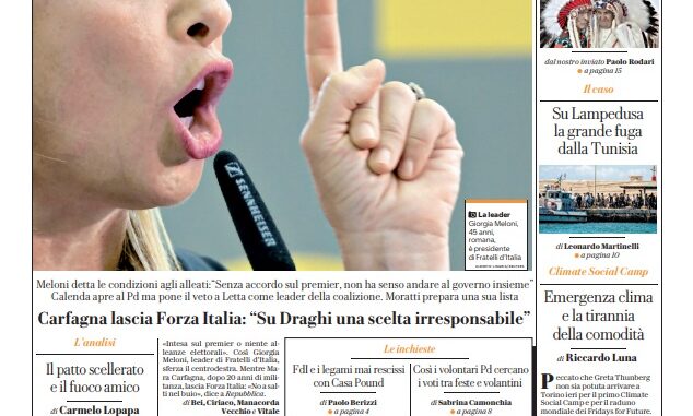 Donzelli (FdI) si esprime contro la prima pagina di Repubblica: “Foto volgare e titolo politicamente insulso” 