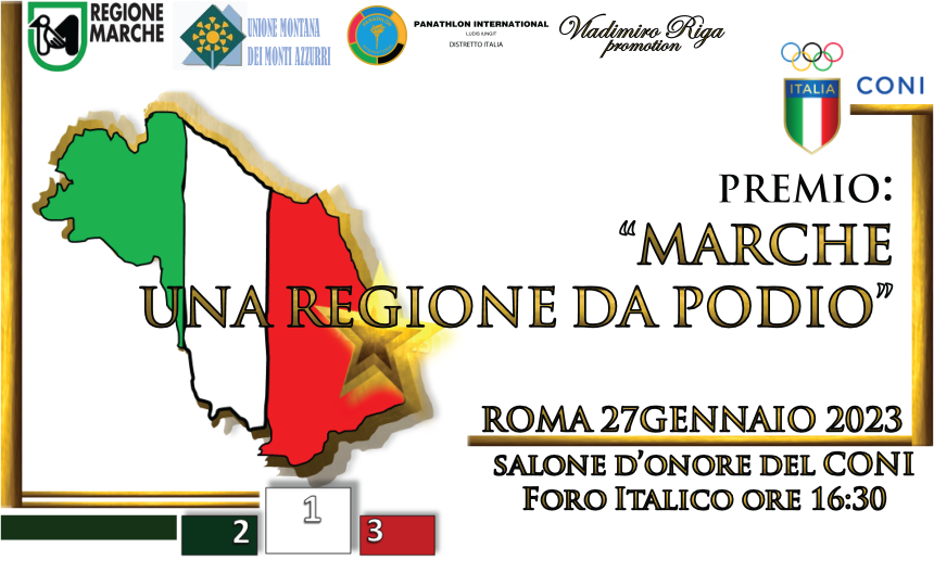 Roma, Foro Italico – Grande evento presso il Salone d’Onore del Coni: “Le Marche, una regione da podio” – 27 Gennaio 2023