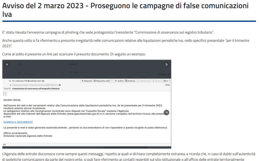 NON APRITE QUELLE MAIL! Nuova ondata di pishing ai danni dei cittadini – Non le invia l’Agenzia delle Entrate che disconosce l’invio