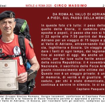 Il capitano Pasquale Trabucco in cammino Da Roma al Vallo di Adriano a piedi, sul passo della memoria