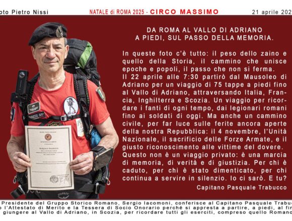 492231374_1869878020489579_8527432533864312465_n Il capitano Pasquale Trabucco in cammino Da Roma al Vallo di Adriano a piedi, sul passo della memoria